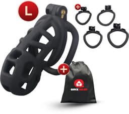 Quick Relief Elite Lock™ Large - Chastity cage - Kuisheidskooi met 4 ringmaten - Kuisheidskooi voor Mannen - Sissy - Cock Cage - Zwart — thumbnail 1
