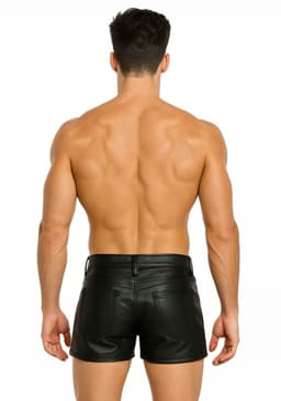 Korte lederen broek heren - Short - Zakken - Leer - Zwart — thumbnail 3