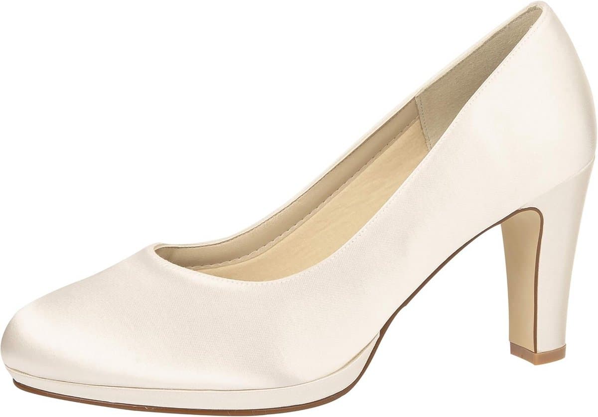 Elegante Bruidsschoenen met Blokhak en Plateau - Ivoor Satijn — afbeelding 1