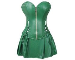 Gothic Bustier Korset van Kunstleer met Rits en Rok in Groen - 2XL