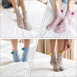Set van 4 Paar Pluizige Warme Sokken voor Dames - Fluffy Wintersokken en Cadeauset — thumbnail 3