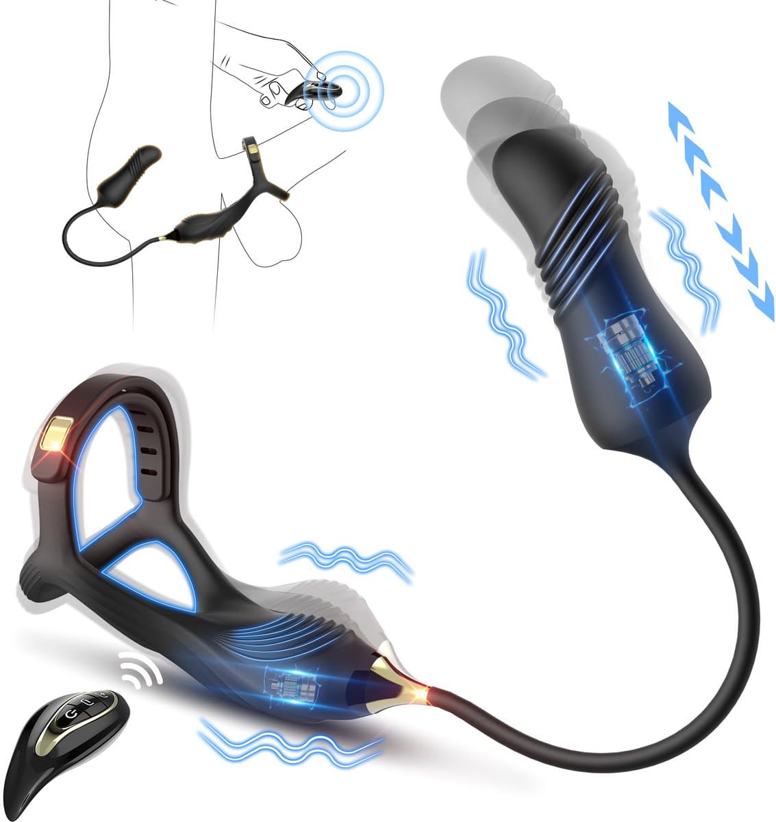 Daity Vibrerende Penis Ring – Prostaat Stimulator met Cockring en Perineum Massage – Draadloze afstandsbediening – Dubbele Motor Vibrator voor Langduriger, Harder en Sterker Genot – Seksspeeltje voor Mannen — afbeelding 1