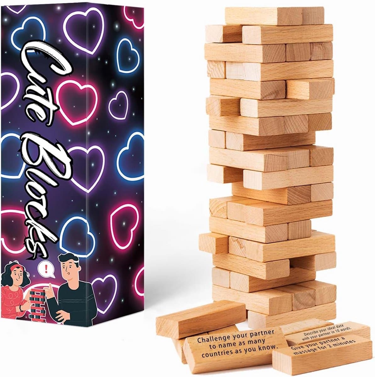 Romantisch Spannend Spel voor Koppels - 54 Uitdagende Stapelblokken voor Date Night — afbeelding 1