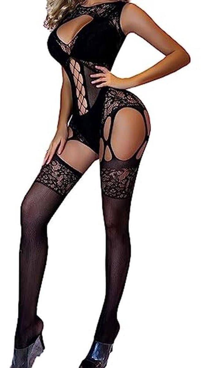 Fishnet Bodystocking Dames | Sexy Catsuit met Open Kruis | Zwarte Lingerie — afbeelding 1