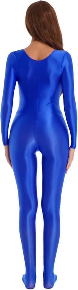 Dames Wetlook Jumpsuit met Lange Mouwen en Ritssluiting - Glanzende Bodysuit voor Feest en Sport — thumbnail 5