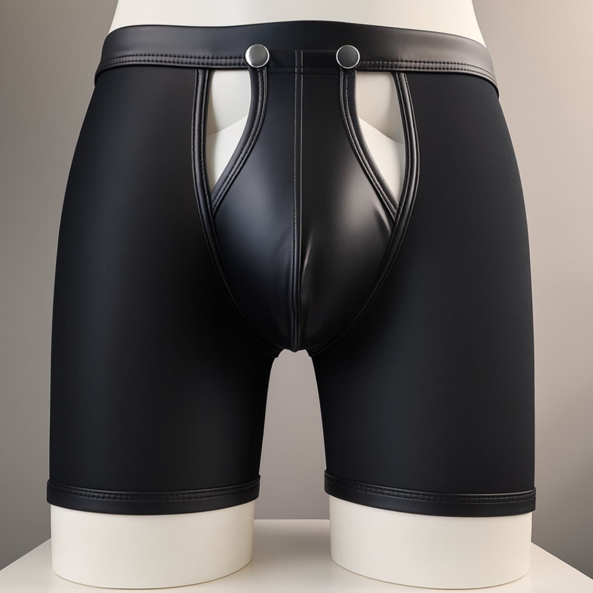 Heren Boxer met Lange Pijpen en Open Kruis - Mesh / PU Leder - Zwart - Maat M | LS067 — afbeelding 1