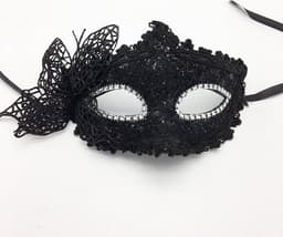 Venetiaans Masker - Vlindermotief - Stof - Zwart — thumbnail 2