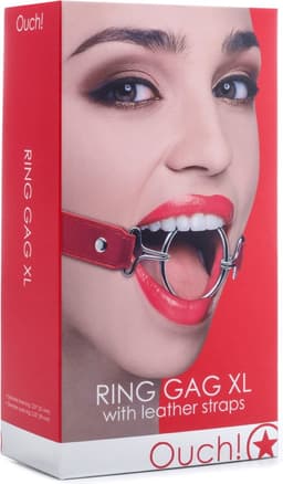 Ouch! – Ring Gag Open Mond Knevel met XL Ring en Elegante Stiksels - Rood — thumbnail 2