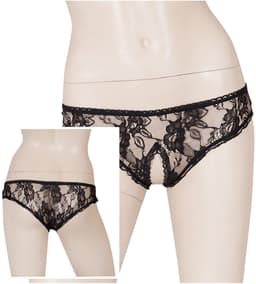 Cottelli Collection –  Slipje met Open Kruis voor Spannende Dates met Bloemen Motief – Maat XL - Zwart — thumbnail 5