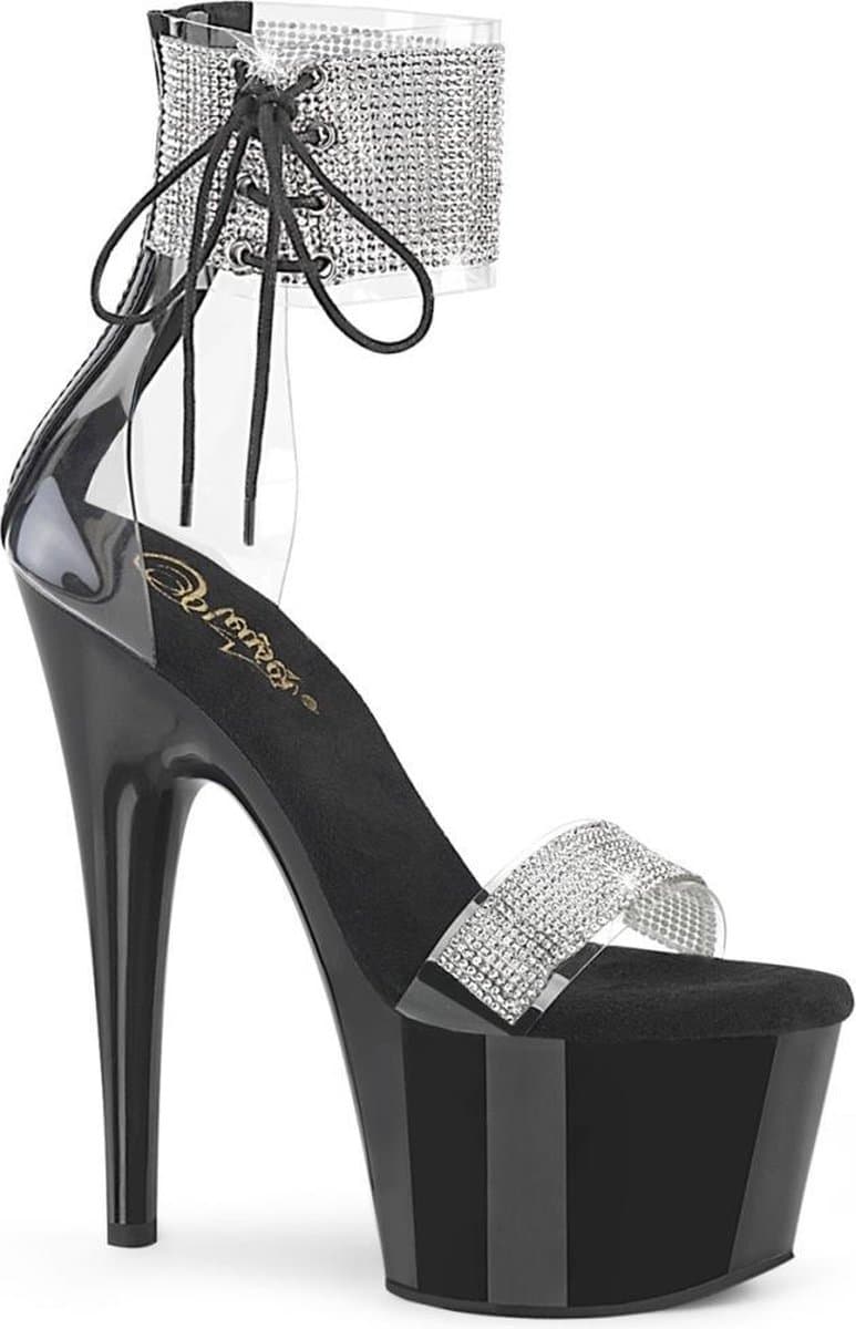 Pleaser - ADORE-727RS Sandaal met enkelband, Paaldans schoenen - Paaldans schoenen - 38 Shoes - Zwart/Zilverkleurig — afbeelding 1
