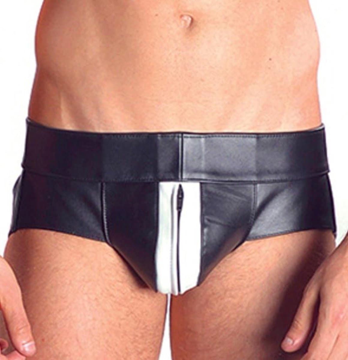 Mister B leren powerjock met witte bies - small — afbeelding 1