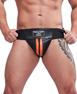 Mister B leren premium jockstrap met oranje bies - large — thumbnail 1