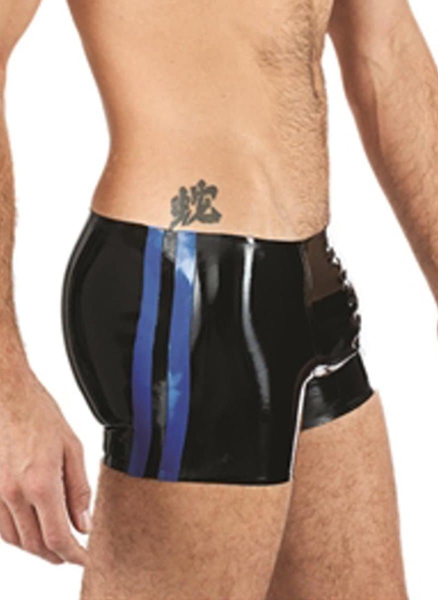 Mister B Rubber Trunks zwart met blauwe bies XS — afbeelding 1