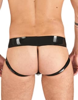 Mister B Rubber Jock Strap Zwart met witte streep - xs — thumbnail 2