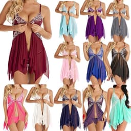Super Sexy nachtjurk+ string - babydoll jurk- babydoll nachtjapon van kant versierd met bloemetjes patroon-babydoll nachtjapon-- babydoll lingerie — thumbnail 1