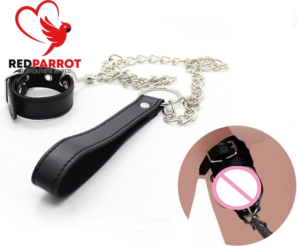 Scrotum bondage met ketting - Balzak stretcher - Lederen riem - Crusher — afbeelding 1