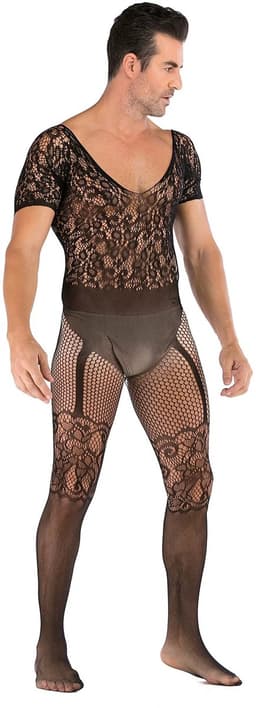 LekkerStout Heren Bodystocking - Zwart - Kant & Korte Mouwen - Open Rug - One Size M-XL | LS141 — thumbnail 5