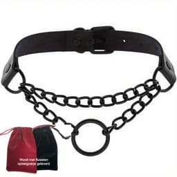Choker met ring ketting zwart – Gothic PU-leer Halsketting – Verstelbaar – Geschikt voor 40 cm hals — thumbnail 1