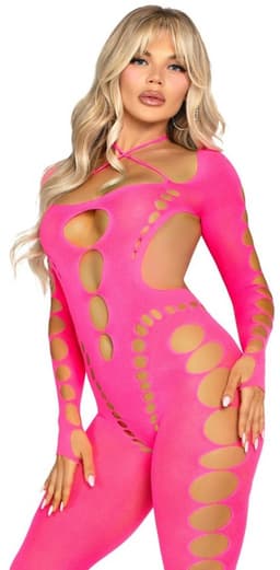 Leg Avenue - Pink Open Back Bodystocking One Size — thumbnail 4