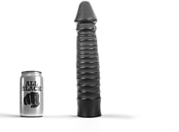 All Black Zwarte grote dildo met geribbelde schacht — thumbnail 1