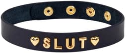 Liebe Seele - Lederen Choker Met Gouden Letters SLUT - Luxe En exclusief ontwerp - Zwart/Goud — thumbnail 1