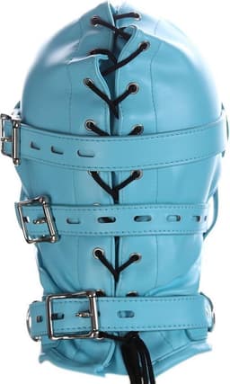 Banoch - Inferno Bondage Mask blue - blauw pu leren bondage masker met Gag & oogbedekking | BDSM — thumbnail 4