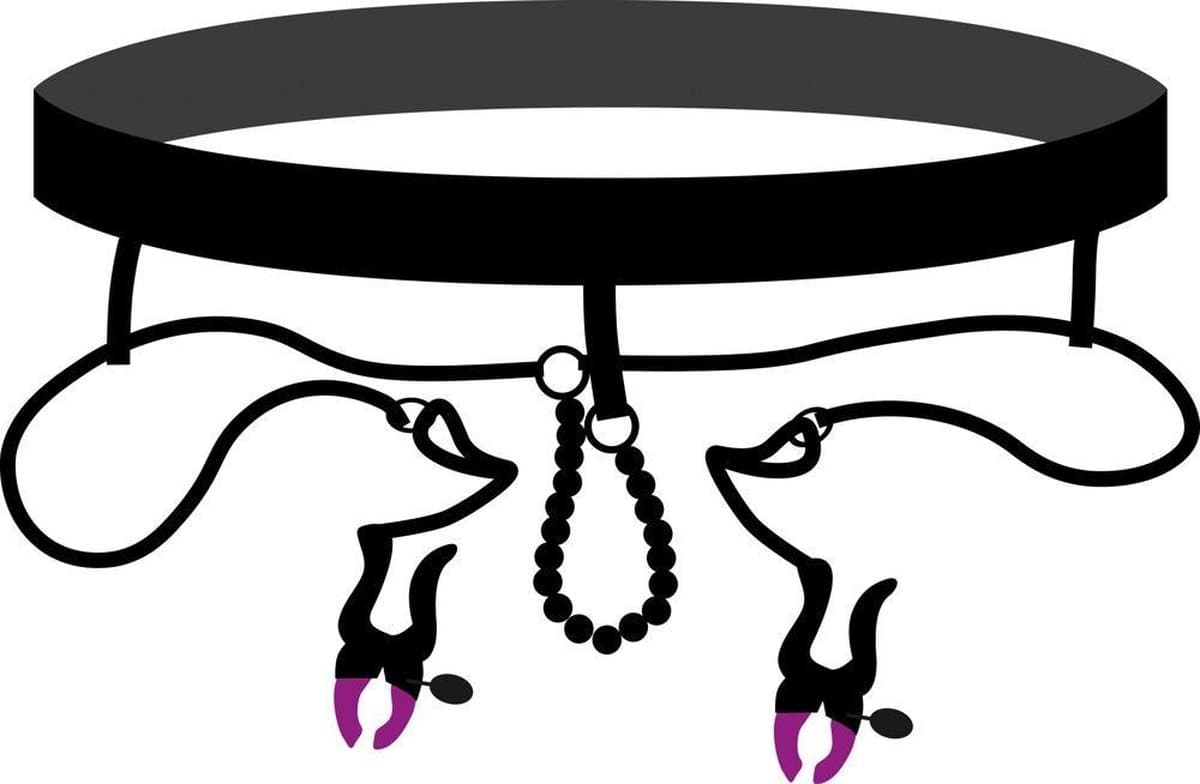 Bad Kitty – Spreiding Slipje met Klemmen voor Schaamlippen en Stimulus Kralen voor Clitoris - Zwart — afbeelding 1