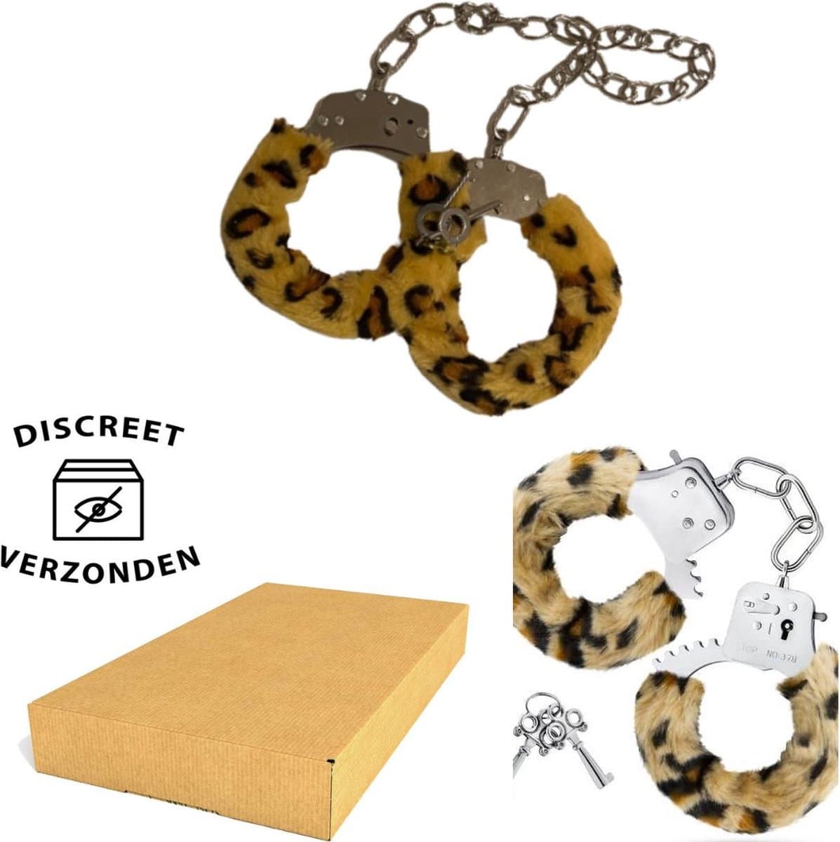 Hand en Enkelboeien met tijger Pluche – Verstelbaar Metaal – Erotiek Set — afbeelding 1