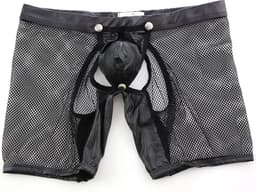 BamBella® XXL open kruis Boxer short kant voor mannen - - doorzichtig BDSM Erotische Sexy Lingerie lang Heren - Zwart mannen ondergoed slip — thumbnail 3