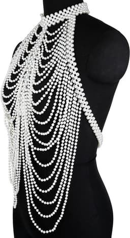 Parel bodychain - BDSM - Ketting - Harnas SM vrouwen - Festival outfit - Kraag - Verstelbaar - Erotische sieraden — thumbnail 5