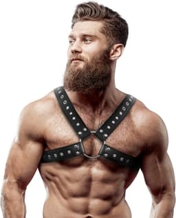 FETISH SUBMISSIVE ATTITUDE - MEN'S CROSS-OVER ECO-LEATHER CHEST HARNESS WITH STUDS | BONDAGE | BDSM | FETISH ACCESSORIES | CHEST HARNESS — thumbnail 1