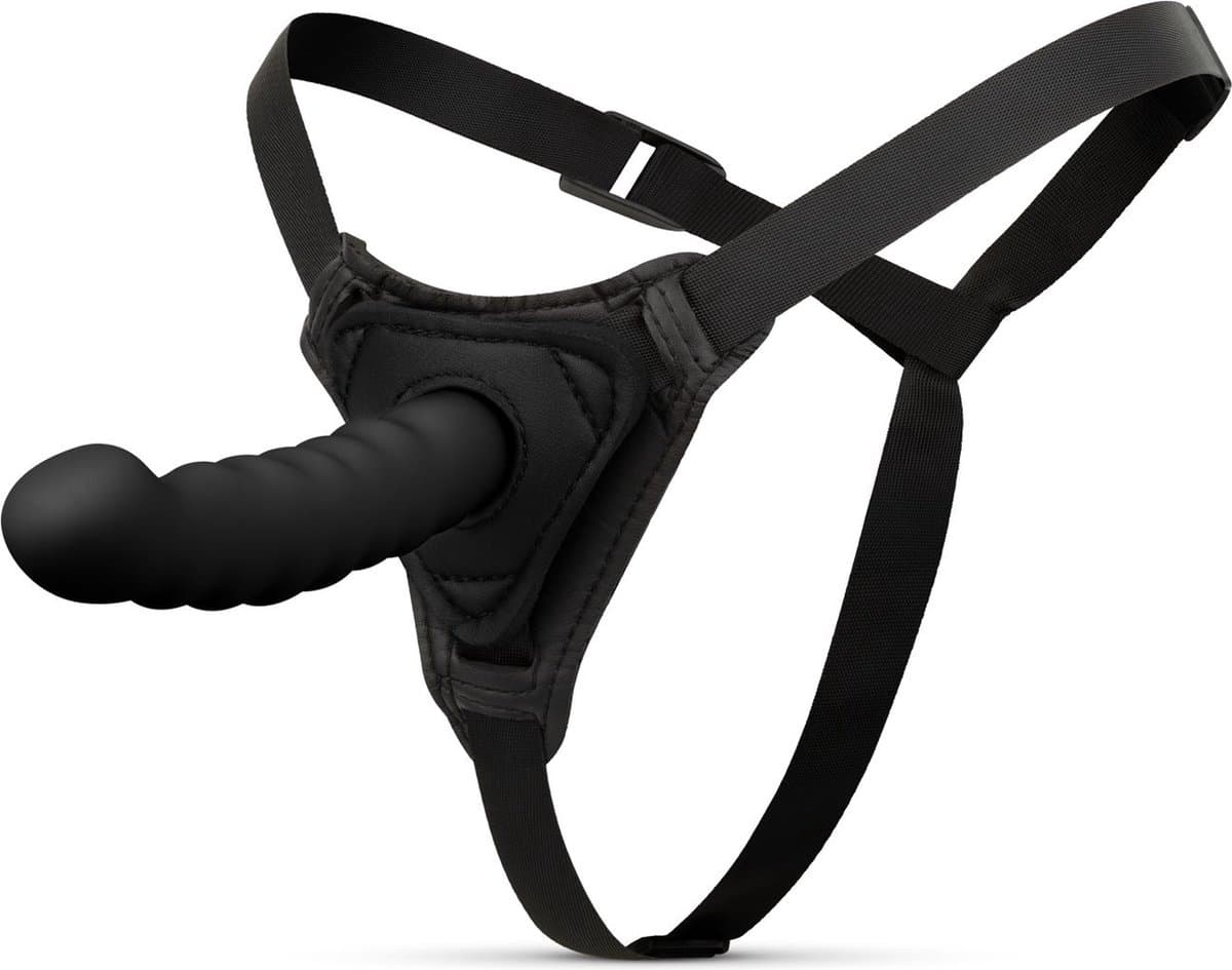 EasyToys - Siliconen Strap On - Gebogen - Strapon - Pegging - Strapon Voorbinddildo - Strapon Harnas - Voorbinddildo - Dildo - Dildo's - Zwart — afbeelding 1