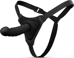 EasyToys - Siliconen Strap On - Gebogen - Strapon - Pegging - Strapon Voorbinddildo - Strapon Harnas - Voorbinddildo - Dildo - Dildo's - Zwart — thumbnail 1