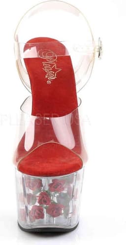 Pleaser - ADORE708FL Sandaal met enkelband, Paaldans schoenen - Paaldans schoenen - 42 Shoes - Rood/Transparant — thumbnail 2