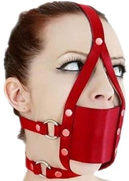 Nooitmeersaai - Hoofdmasker met mondknevel - PU leer - Rood - Verstelbaar — thumbnail 1