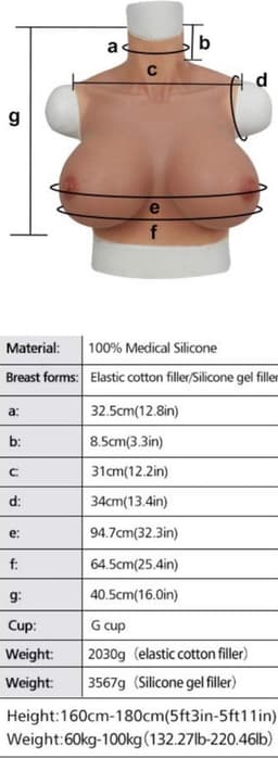 Siliconen borsten- G Cup- East West Shape- Cosplay-Travestie-Transgender-Crossdresser-Travestiet-100% siliconen-Breastplate — thumbnail 5