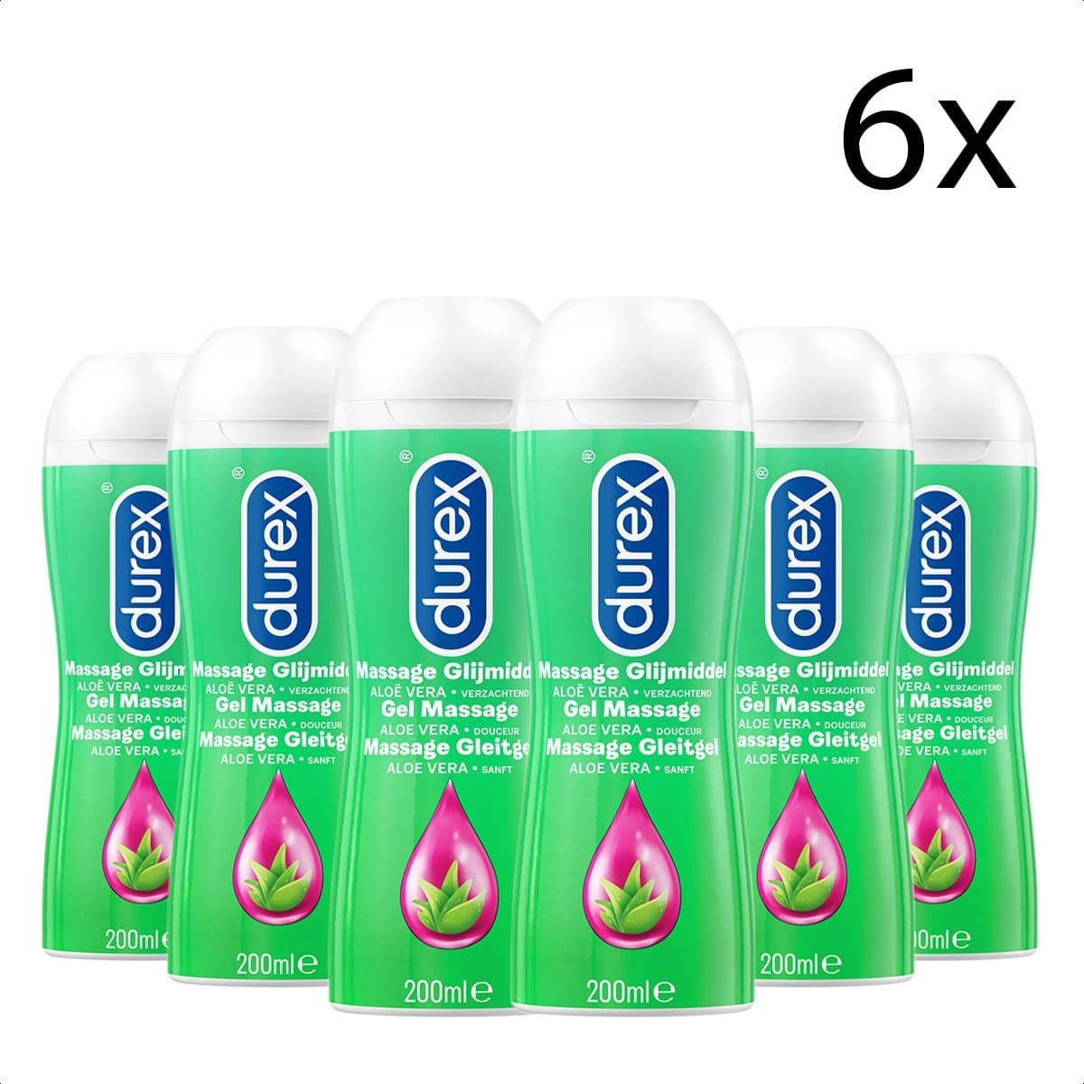 Durex Massage Olie en Glijmiddel 2-in-1 - Aloë Vera - 200ml x6 — afbeelding 1
