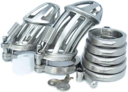 BON4MplusLarge Hinged RVS Kuisheidskooi voor Mannen Peniskooi Set BON4M Series Male Chastity Package in Stainless Steel — thumbnail 4