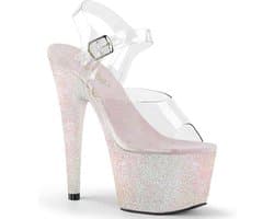 Pleaser - ADORE-708HMG Sandaal met enkelband, Paaldans schoenen - Paaldans schoenen - 38 Shoes - Roze/Transparant