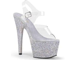 Pleaser - ADORE-708HMG Sandaal met enkelband, Paaldans schoenen - Paaldans schoenen - 41 Shoes - Zilverkleurig/Transparant