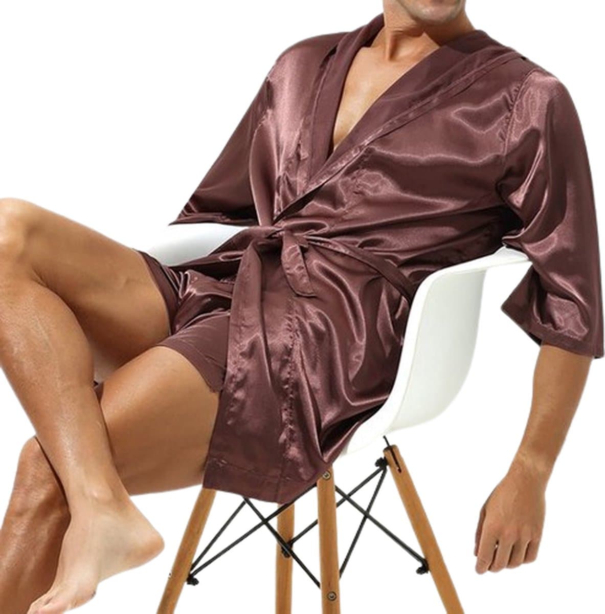Satijnen Kimono Herenlingerie - Goud Bruine Kimono satijn - Heren nachtkleding - Erotisch - Glanzend - Badjas - Goede kwaliteit — afbeelding 1