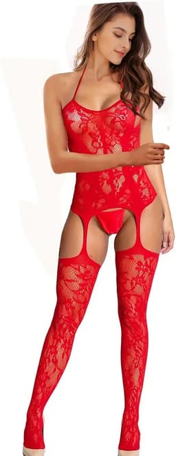 Erotische Lingerieset I Sexy Lingerie Set I Sexy Kanten Body I Erotische Body I Open Kruis I One Size I Rood — thumbnail 3