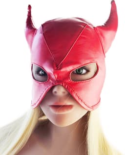 BNDGx® - BDSM Duivel seks Masker - Nep leer stof - Vetersluiting Rood met hoorns — thumbnail 4