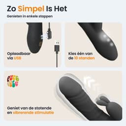 PureVibe® Magic Pulsing Rabbit – Stotende Rabbit Vibrator voor Vrouwen – Clitoris & G-Spot Stimulator – Dildo - 10 Stoot- & 10 Vibratiestanden – Sex Toys voor Koppels – Zwart — thumbnail 3