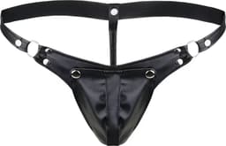 Heren slip van leer - BDSM - Knoopjes sluiting voor open kruis functie - G-string - Elastische banden - Lederen erotische ondergoed — thumbnail 3