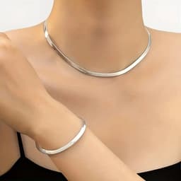 Bovista Ketting + Armband - Dames - Staal - Nep zilver - Met Hanger - Zilver — thumbnail 1
