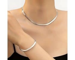 Bovista Ketting + Armband - Dames - Staal - Nep zilver - Met Hanger - Zilver