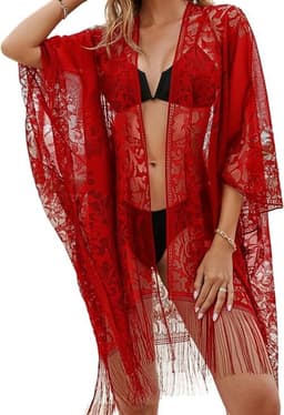 Sexy Elegante Kant Kimono Strand Cover-up voor Dames, Badpak Cover-up, Zwemkleding Omslagdoek voor Vakantie, Zwembad, Strand en Feest — thumbnail 2