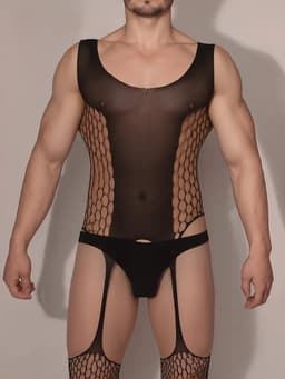 LekkerStout Jarretelbody voor Hem - Zwart - Sexy Herenlingerie | S-L | ( LS156 ) — thumbnail 7