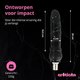 Eroticon Dildo - Zwart - Voor Vagina & Anus - 20 CM inbreng - Opzetstuk voor Sexmachine - Accessoire - 3XLR opzetstuk — thumbnail 2